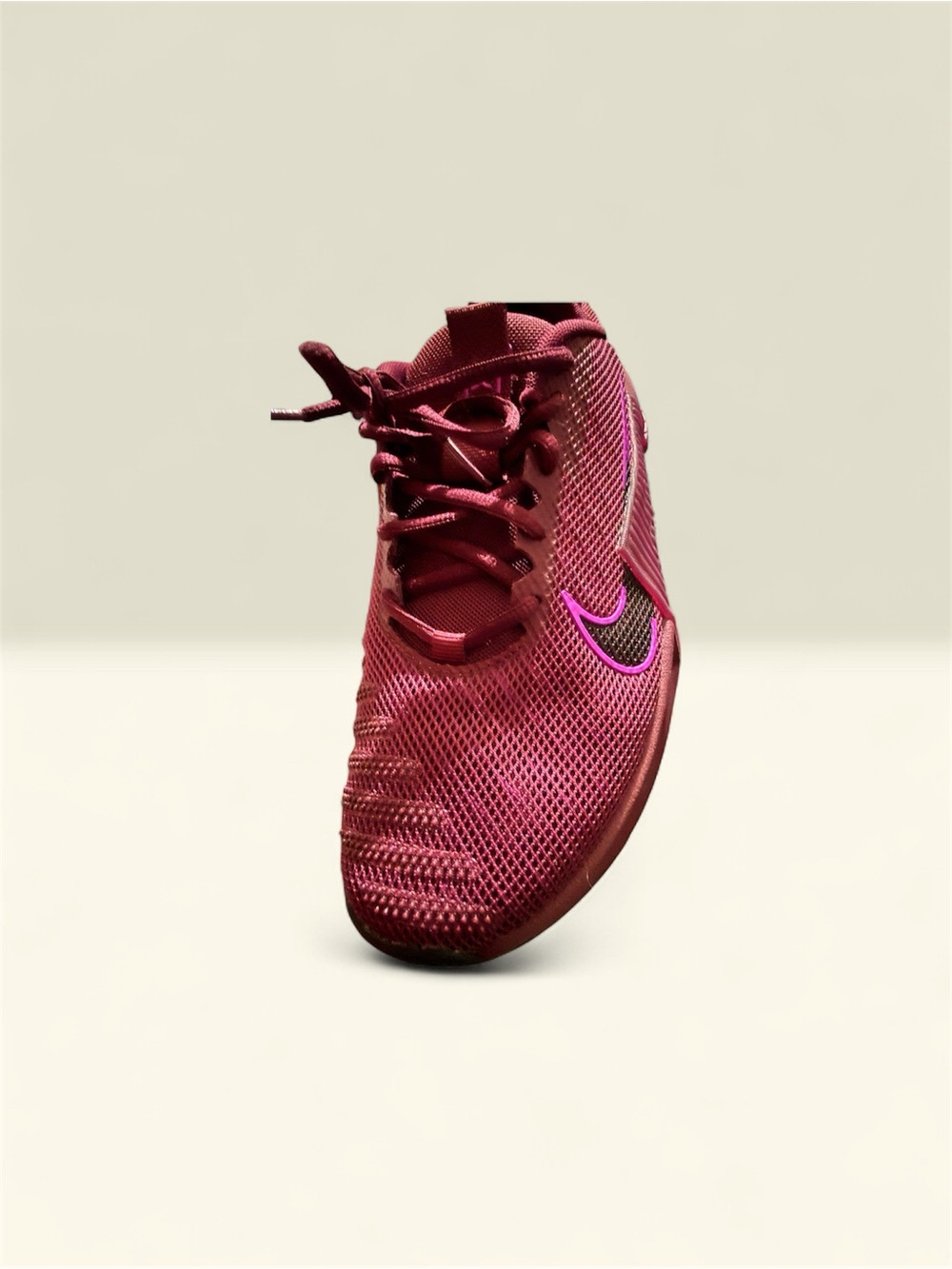 NIKE Women's Burgundy Athletic Lace-Up Shoe with Pink Accents